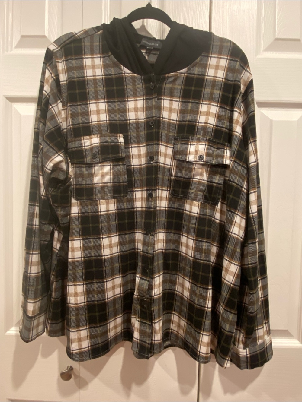 Warehouse Plaid Shirt Jacket with Black Hood